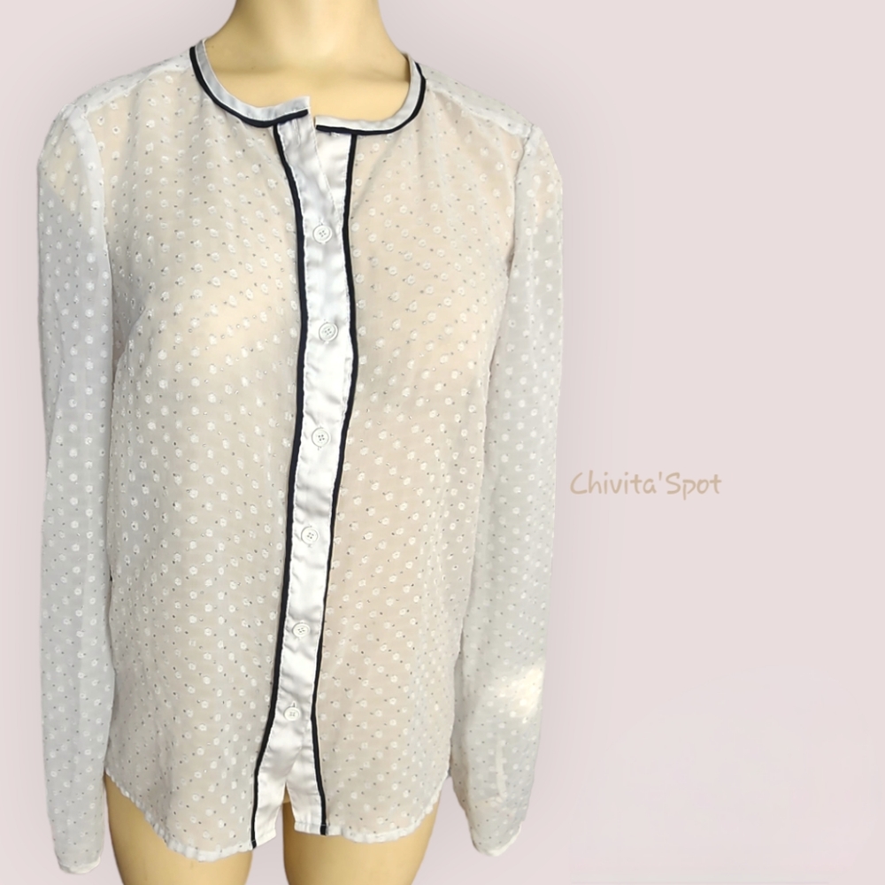 Qmack White/gray/black Chiffon see-through blouse XS